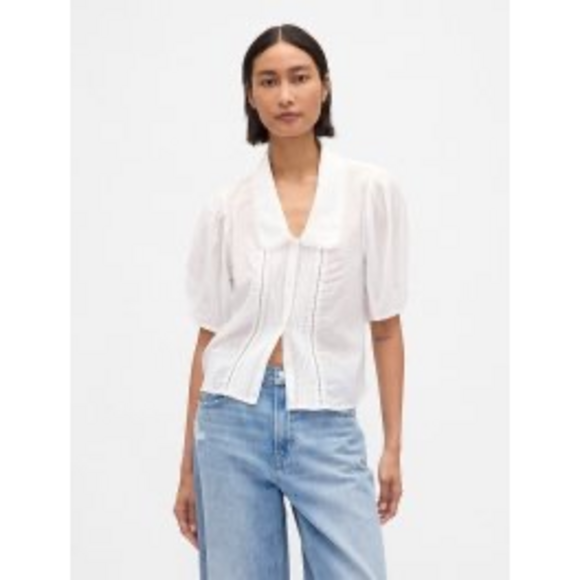 Gap Tops - Gap Puff Sleeve Collared Top in White